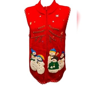 Vintage Designers Originals  Red Christmas zip sweater Vest Snowmen large